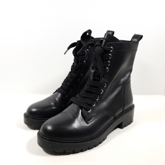 Steve Madden Shoes - Steve Madden Leather Checker Combat Boot - Black 7.5M